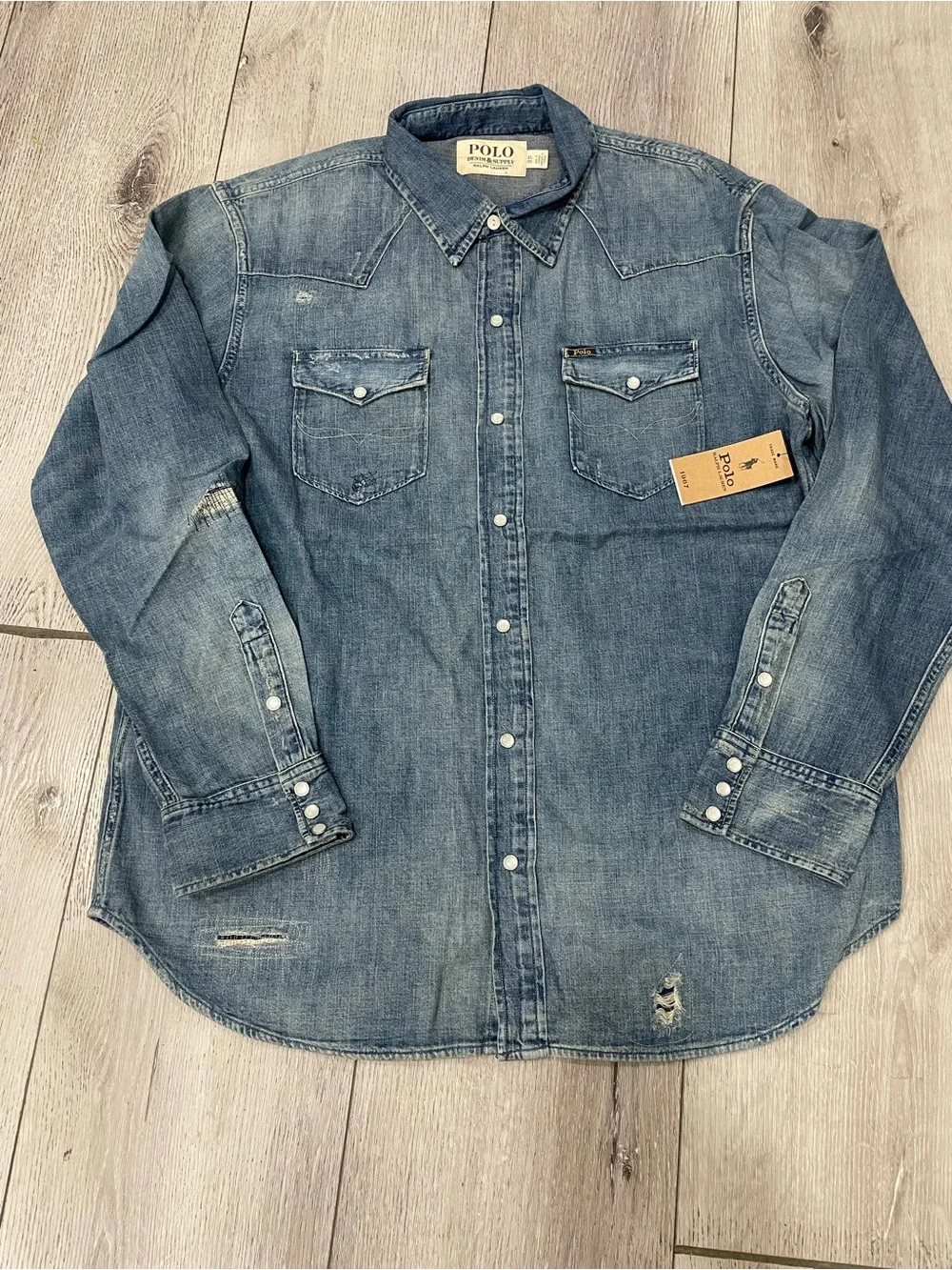 Polo by Ralph Lauren Faded Blue Denim Western Shirt